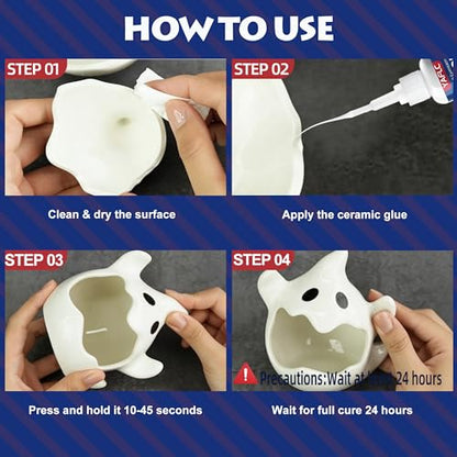 Ceramic Glue Repair Kit, Liquid Super Glue for Ceramic Repair 40g | Clear Instant Cyanoacrylate Adhesives for Food Safe, All Purpose for Shoe Plastic Leather Glass Metal Wood Pottery Porcelain - style: Ceramic Glue