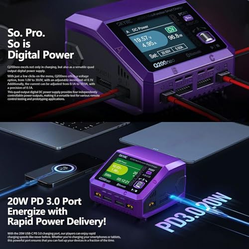 GoolRC Q200neo AC/DC Multi-Function Smart Charger, Lipo Battery Charger | Balance Charger Discharger, AC 200W DC 400W 10A for 1-6S LiPo/Life/LiIon/LiHV, 2-15S NiMH/NiCd, 3S/6S/12S Pb Batteries