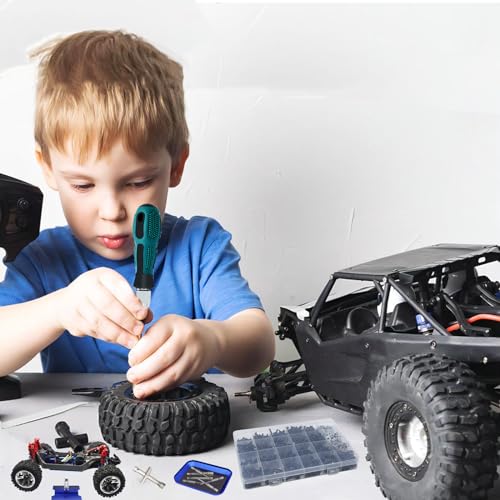 RC Screw Kit 1000pcs RC Car Screws, RC Hardware Kit for Traxxas Axial Arrma Redcat RC4WD HSP HPI SCX10 Losi 1/8 1/10 1/12 1/16 Scale RC Cars Trucks Crawler Buggy Accessories