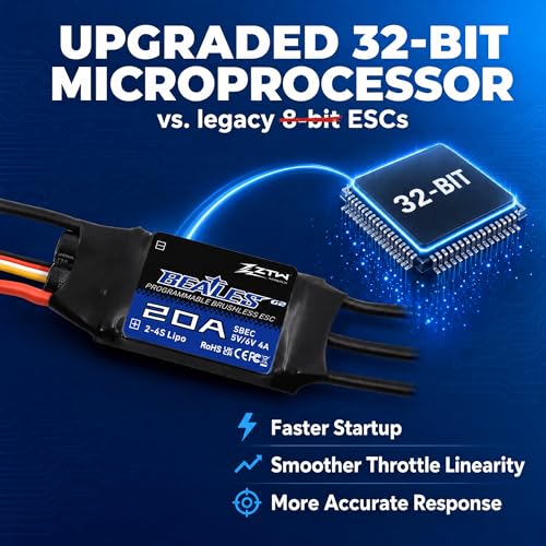 ZTW Beatles G2 20A ESC 2-4S Built-in Switching BEC 5V/6V 4A Brushless Speed Control for RC Airplane Aircraft Fixed-Wing - size: 20A