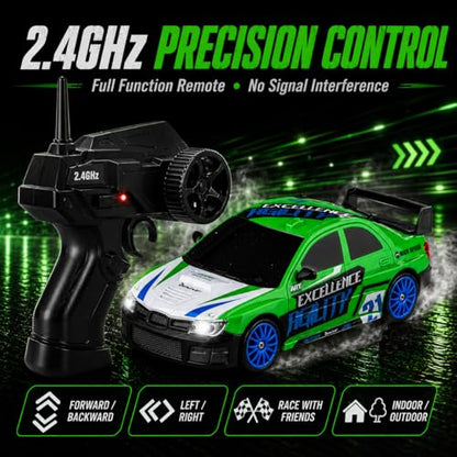Liberty Imports RC Drift Car 1/24 2.4GHz 4WD Remote Control Sport Racing On-Road Vehicle with LED Light, Batteries and Drift Tires (Style 3) - style: Green