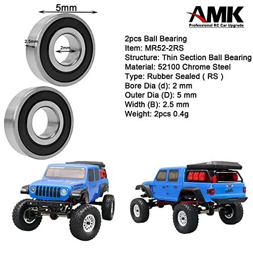 20pcs SCX24 Rubber Sealed Bearings Set, Steel Ball Bearing Set for Axial SCX24 90081 AXI00001 AXI00002 AXI00004 AXI00005 AXI00006 1/24 RC Crawler Car Upgrade Parts