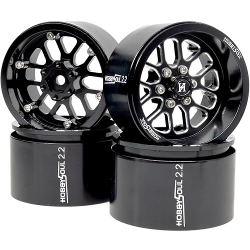 RC 2.2 Beadlock Wheels 40mm Wide 4-Pack Fits TRX4 SCX10 Capra | -11mm negative offset, Black CNC aluminum rims with 12mm hex hub For 1/10 mud rock RC crawler trucks upgrades - color: Black