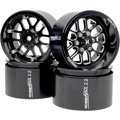 RC 2.2 Beadlock Wheels 40mm Wide 4-Pack Fits TRX4 SCX10 Capra | -11mm negative offset, Black CNC aluminum rims with 12mm hex hub For 1/10 mud rock RC crawler trucks upgrades - color: Black
