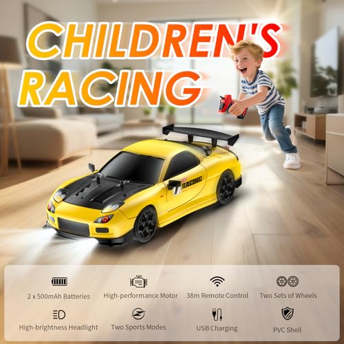 RC Drift Car, 1:14 4WD Drift Remote Control Car 2.4GHz 28km/h Drift RC Car, LED Lights,Racing and Drift Tires RTR for Teens, Kids, Boys
