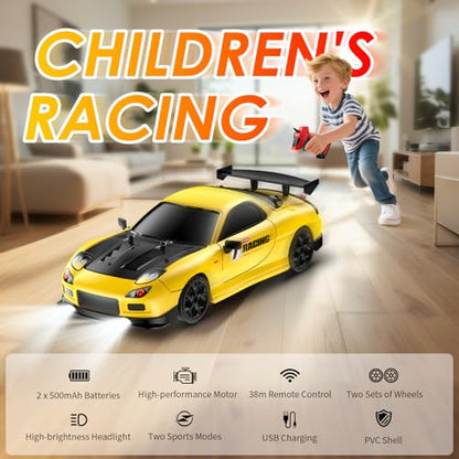 RC Drift Car, 1:14 4WD Drift Remote Control Car 2.4GHz 28km/h Drift RC Car, LED Lights,Racing and Drift Tires RTR for Teens, Kids, Boys