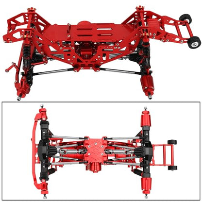 1:18 Metal Upgrade Chassis Frame with Axles Gearbox for RC LOSI Mini LMT 1/18 Digger Monster Truck Brushed RTR LOS01026 Metal Upgrade Parts (red) - color: Red