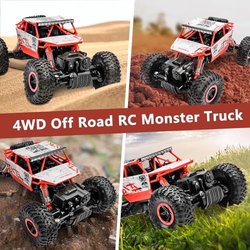 1:18 Rock Crawler 2.4Ghz Remote Control Car Off-Road Monster Truck Red | 4WD Car,2 Rechagerbale Battery,LED Headlight,for Adults and Kids - color: Red