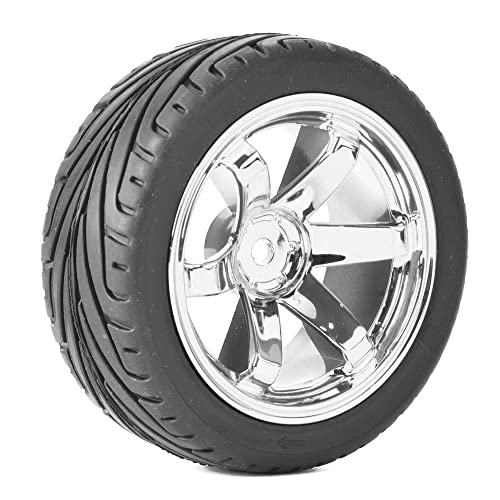 4PCS RC Car Rubber Tires and Plastic Wheels Rims Compatible with 1/10 Scale On Road Touring Racing Flat Drift Car for HSP HPI Tamiya(Silver) - color: Silver