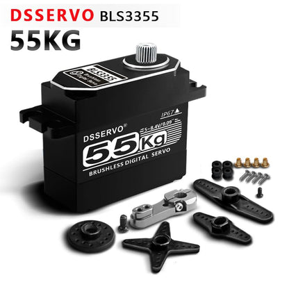 55kg Brushless RC Servo All Metal IP67 Waterproof High Torque Fast Digital Steering Motor for 1/8 1/10 1/12 Scale RC Cars - size: 55KG-180° (Brushless)