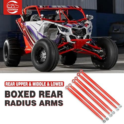 Heavy-Duty Boxed Rear Radius Arms for Can-Am Maverick X3 72″ – Pre-Adjusted Steel with Heim Joints, Fits 2017–2023 X RC/RS/MR/MAX Models, (72" Body) - Red - size: For 72" Can-Am, style: Rear