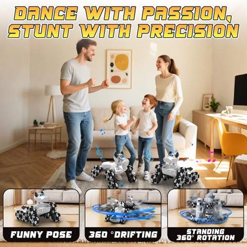 Robot Dog Toy, 2.4 GHz Remote & Gesture Control, RC Stunt Cars with Music Light Eyes 2 Rechargeable Batteries, Toy for Kids Boys Girl Christmas Birthday Gifts