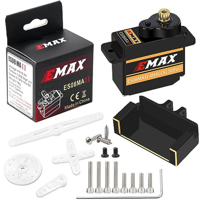 OGRC 12g EMAX Steering Servo Upgrades for Axial SCX24 1/24 RC Car | Max. 2 kg/cm, with 14g Brass Servo Mount and Aluminum Servo Arm Steering Link, Black - color: Black
