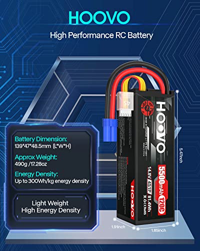 HOOVO 4S Lipo Battery 14.8V 5500mAh 120C RC Battery Hard Case EC5 Connector | 2 Pack,Compatible with Arrma Kraton 8S RC Buggy Truggy Crawler Monster Car Boat Truck - style: 4S 5500mAh 120C-EC5-2Pack(Hard Case)