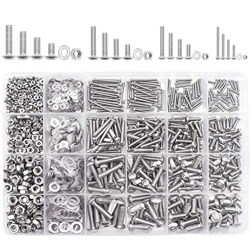 DYWISHKEY 1220 PCS M2 M3 M4 M5, 304 Stainless Steel Hex Button Head Cap Bolts Screws Nuts Washers Assortment Kit with Hex Wrenches - color: silver