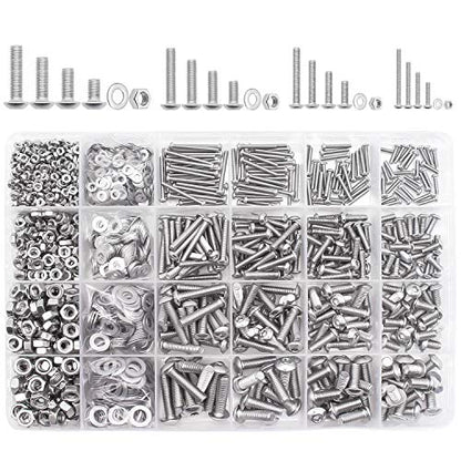 DYWISHKEY 1220 PCS M2 M3 M4 M5, 304 Stainless Steel Hex Button Head Cap Bolts Screws Nuts Washers Assortment Kit with Hex Wrenches - color: silver