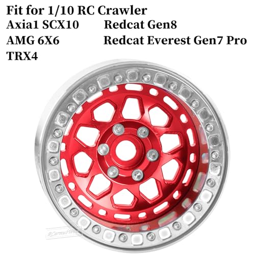 RC Alloy 2.2 Beadlock Wheels for 1/10 SCX10 Capra AMG 6x6 TRX4 Red cat Gen8 Everest Gen7 Pro RC Crawler,Alunium 2.2 Beadlock rc Wheels 2.2 Beadlock Rims,4pcs,Red - color: Red(4pcs)