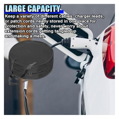 16 Inch Round Jumper Cable Bag - Waterproof EV Charging Cable Storage Bag, Cables Management Storage Organizer for Electrical Cords, RV Sewer Pipe, Extension Cables, Camper and Garden Hoses