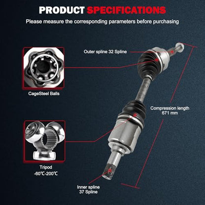 CCIYU Front Left CV Axle Drive Shafts for Jeep Grand Cherok- 2011-2022 | CV Axle Shaft Assembly for Dodge Durang- 2011-2024 66-3732 - size: 17-5786