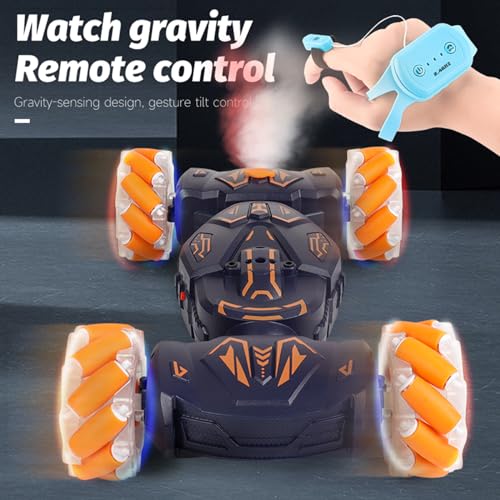 GoolRC Remote Control Car, Gesture Sensing RC Stunt Car with Spray & Lights & Music for Teens, 2.4GHz 4WD RC Cars with 360° Rotating, 3 Control Mode Toy Vehicle for Adults, 2 Battery (Green)