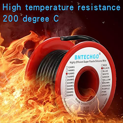BNTECHGO 16 Gauge Silicone Wire Black 25ft Stranded Tinned Copper Wire | Flexible 16 AWG Stranded Wire Silicone Rubber Insulation For RC Models, Drone, Robot, Battery, EV Charger, 3D Printer, DIY - color: 16 gauge silicone wire black, size: silicone wire