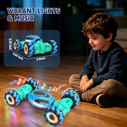 Remote Control Car - RC Drift Car Gesture Sensing Toy Boy Age 6-8-12 Gifts | Gesture Sensing RC Stunt Car for Kids Toys 6 7 8 9 10 11 12 Year Old Boy Birthday Christmas Presents with Lights Music - color: Light Blue