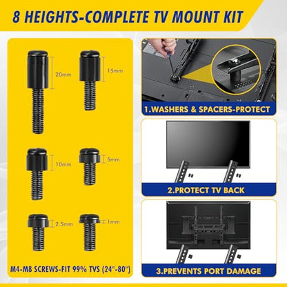 TV Mount Screws Kit 94PCS - M4 M5 M6 M8 Screws Assortment with Spacers and Zip Ties, Universal TV Mounting Hardware Kit for 32-80 Inch TVs and Monitors