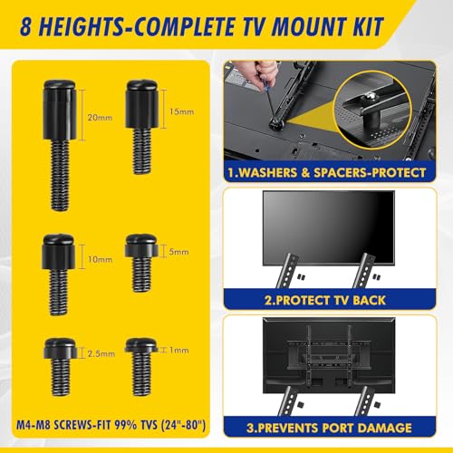 TV Mount Screws Kit 94PCS - M4 M5 M6 M8 Screws Assortment with Spacers and Zip Ties, Universal TV Mounting Hardware Kit for 32-80 Inch TVs and Monitors