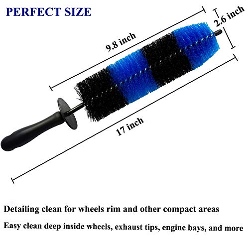 Car Wash Brush with Long Handle, Car Detailing Kit, Wheel Brush 7 Packs | Wheel Cleaner Brush, 17 In Long Wheel Brush, Soft Cleaning Tire Brush, 5 Car Detailing Brush Set (Black & Blue) - color: Blue