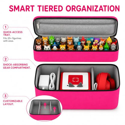 Bevegekos 2-Layer Carrying Case for Toniebox Gen 1 & 2, Holds 25+ Figures | 600D polyester, foam-padded interior, fits headphones & charging station, adjustable strap, perfect for travel and daily use - color: Rosy