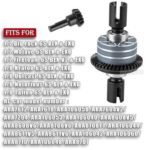 RC 43T Differential & 10T Main Gear Upgrades Part for 1/7 Big Rock/Mojave/Fireteam V2 6S BLX,1/8 Kraton/Outcast/Notorious Talion 6S BLX & EXB,Replace ARA310990,#ARA310979,Titanium - color: Titanium - (Differential)
