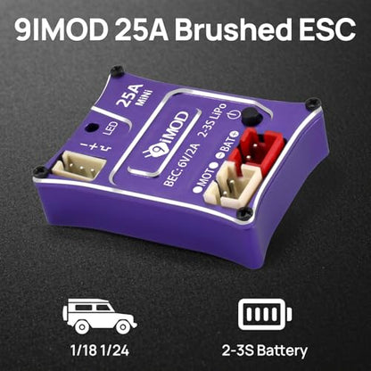 25A Waterproof Brushed ESC for 1/24 1/18 RC Crawler SCX24 AX24 TRX4M | RC Crawler Upgrade Part 2-3S LiPo Mini RC ESC Electronic Speed Controller(Purple) - color: Purple