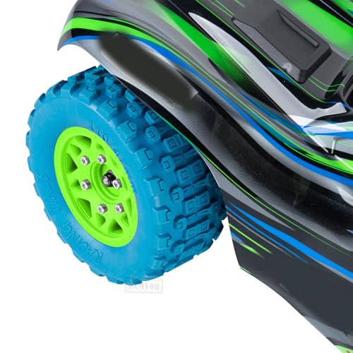 RC F/R Wheels and Tires Set w/Detachable Replace Running on Off-Road Tire RC Wheel Hex for 1/10 Slash 4WD 4×4 2WD/Arrm a Senton/Axia1/Rc 4wd/Redca t,12mm/14mm/17mm Hex,Green-Navy Blue（4PCS - color: Green-navy Blue(rc Wheels Tires)
