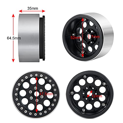 Aluminum 2.2" Beadlock Wheels Rims 35mm for 1/10 RC Crawler Truck Car SCX10,SCX10-II,TRX4,Wraith,4PCS (Black) - color: Black