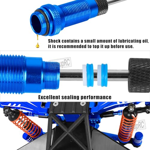 Upgrades Part Front Rear Assembled Full Metal Shocks Aluminum Big Bore RC Shocks Absorber Damper for 1/10 Slash/Rustler/Stampede/Bandit 4X4 4WD 2WD(VXL).Navy Blue(4PCS) - color: Blue(4PCS)