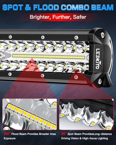 12In LED Light Bar and 2PCS 4Inch LED Cube Pods Lights with Harness | Triple Row Spot Flood Combo Off Road Driving Lights Bar with Switch 3Lead Wiring Harness Kit for Trucks SUV UTV ATV Pickup - size: 12In+2PCS 4In LED Light Bar Kit