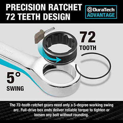DURATECH 22-Piece Ratcheting Wrench Set, Combination Wrench Set, Metric&SAE | 1/4" to 3/4" & 6mm-18mm, CR-V Steel, Mirror Finish, for Auto & Machinery Repair, Home Maintenance, Portable Pouch Included - style: Regular