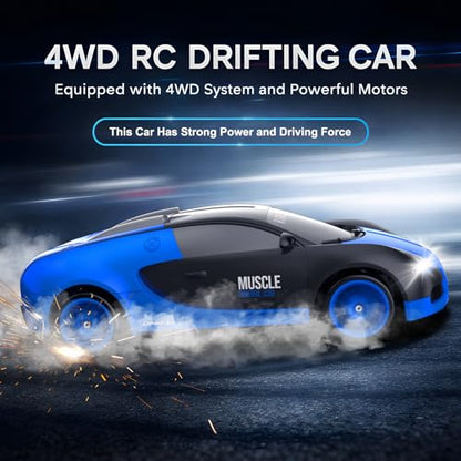 Remote Control Car RC Drift Car 2.4GHz 1:24 Scale 4WD 15KM/H High Speed Model Vehicle with LED Lights Drifting Tire Racing Sport Toy Car for Adults Boys Girls Kids Gift - color: H-blue