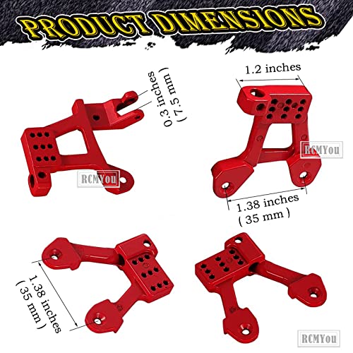 RC Shock Tower Shock Hoops Upgrades Part for 1/10 SCX10 II 90046 90047 Crawlers Truck Car,4PCS Aluminum Rear Front RC Shock Tower Shock Hops Up (Red) - color: Red