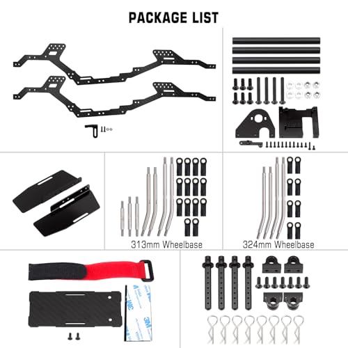 INJORA 313/324mm Wheelbase Chassis Kit LCG Carbon Fiber Frame Girder for 1/10 RC Crawler TRX4 Upgrade Parts