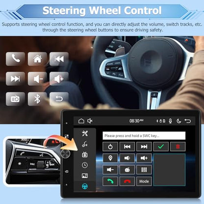 NHOPEEW Rotatable Single Din Car Stereo with Wireless Carplay and Android Auto - 10.4 Inch Vertical Touch Screen Car Radio - Bluetooth/Mirror Link/SWC/FM + 12leds Backup Camera & Microphone