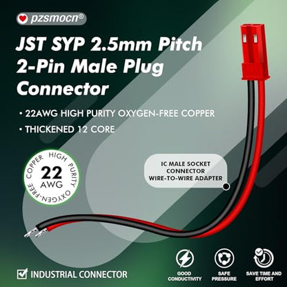 20 Pieces JST SYP 2.5mm 2 Pin 22AWG Flexible Silicone Connector Kit | Premium Automotive Wiring, Heavy Duty Terminals, Reliable Circuit Board, High Temperature Housing, Easy Project Assembly - size: 2-Pin, style: JST-SYP-M