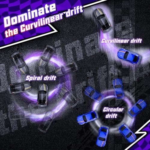 Mini RC Car 1:64 Scale, Remote Control Desktop Car for Kids & Adults | 2.4GHz RC Drift Car with LED Lights & 2 Speeds, Includes 4 Obstacles & Track Mat, Hobby Gift for Boys, Blue - color: Blue