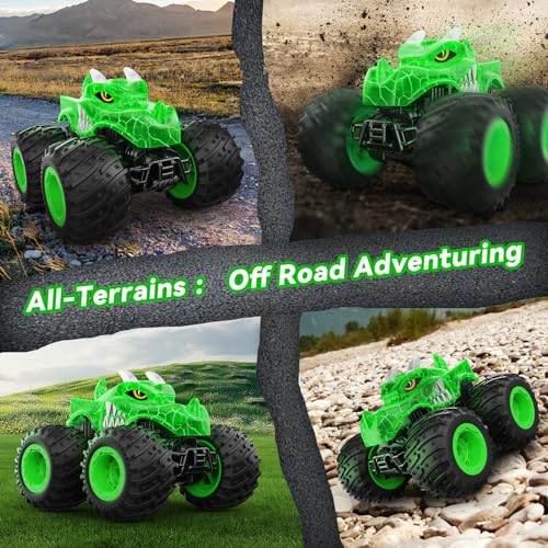 AUUGUU Remote Control Car, 2.4GHz Monster Trucks Toys with Light Spray, Birthday Gift for Kids 3 4 5 6 7 8, All Terrain RC Cars, Toddler Toys for Boys Girls 3+ Year Old (Dinosaur-Green) - style: Dinosaur-green