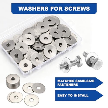ZQZ 116Pcs 1/4" x 1" Flat Washers, 304 Stainless Steel Fender Washers, Standard Stainless Steel Washers for Screws - size: S-1/4" x 1"-116 Pieces