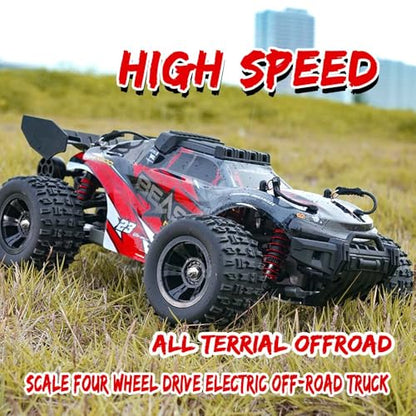 1/18 Brushless RC Cars for Adults, 4x4 Offroad Truck All-Terrain, 37mph+ High Speed Fast RC Cars, Waterproof Electric Powered Remote Control Car, 3 Batteries (Red) - color: 3 Batties(red1)