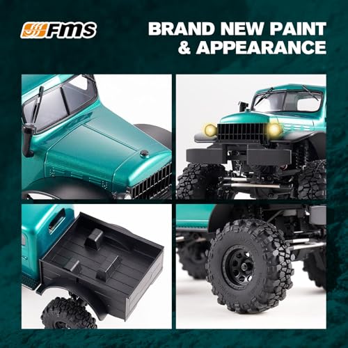 FMS FCX24S Power Wagon S 1/24 RC Crawler, Brushless 4x4 RTR Rock Crawler with Metal Suspension, 2-Speed Transmission, PC Hard Body – RC Car for Adults and Gift