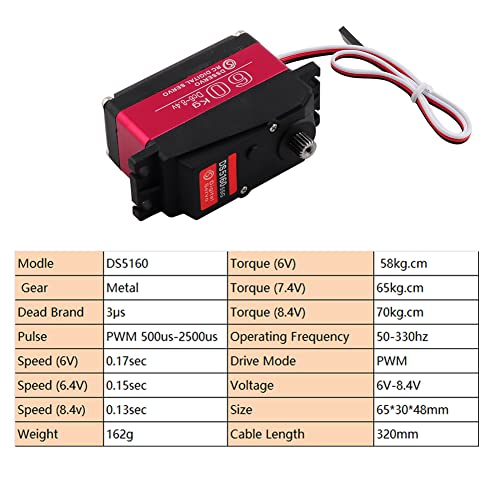 60KG DS5160 SSG HV Digital Servo, 270 Degree Waterproof Full Metal High Torque RC Servo for 1/5 Scale HPI Baja 5B SS RC Crawler Robotic Arm Truck (1Piece) - style: 1Piece