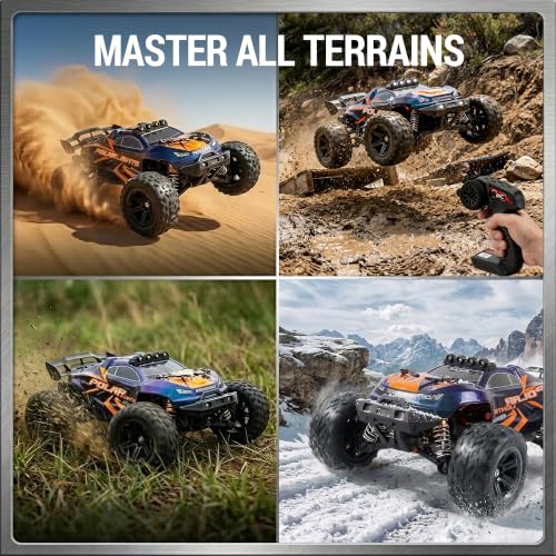 1/14 Fast RC Cars for Adults，4x4 Offroad Waterproof Monster Truck 40+ mph | V3 Electric Powered High Speed Remote Control Drift Buggy Car, All Terrain Truggy with 2S Battery for Snow Sand - color: Blue Orange