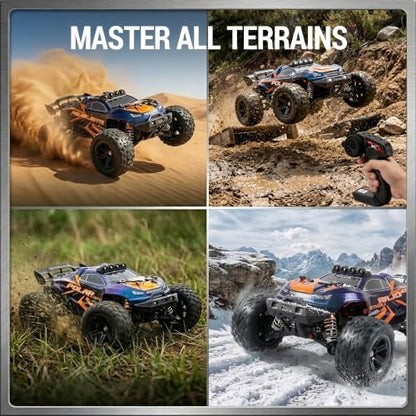 1/14 Fast RC Cars for Adults，4x4 Offroad Waterproof Monster Truck 40+ mph | V3 Electric Powered High Speed Remote Control Drift Buggy Car, All Terrain Truggy with 2S Battery for Snow Sand - color: Blue Orange